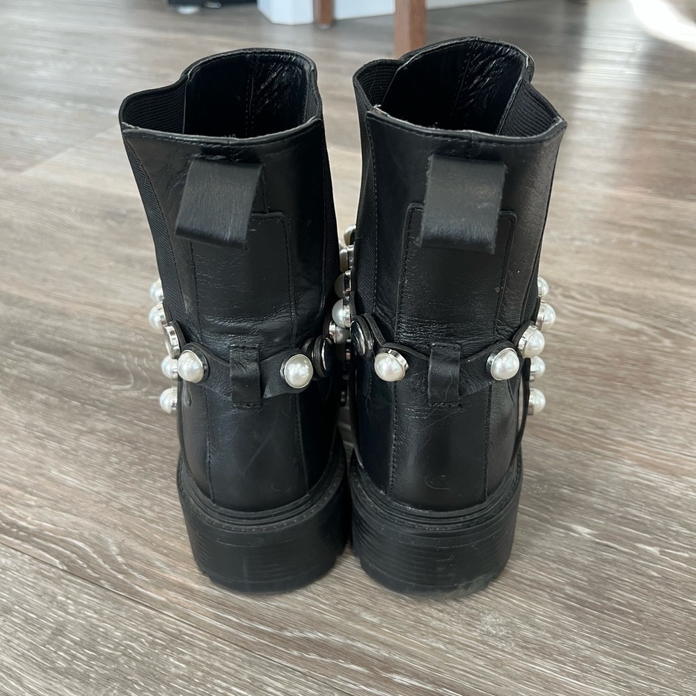 Zara Black Pearl-Studded Combat Boots - Picture 4 of 6